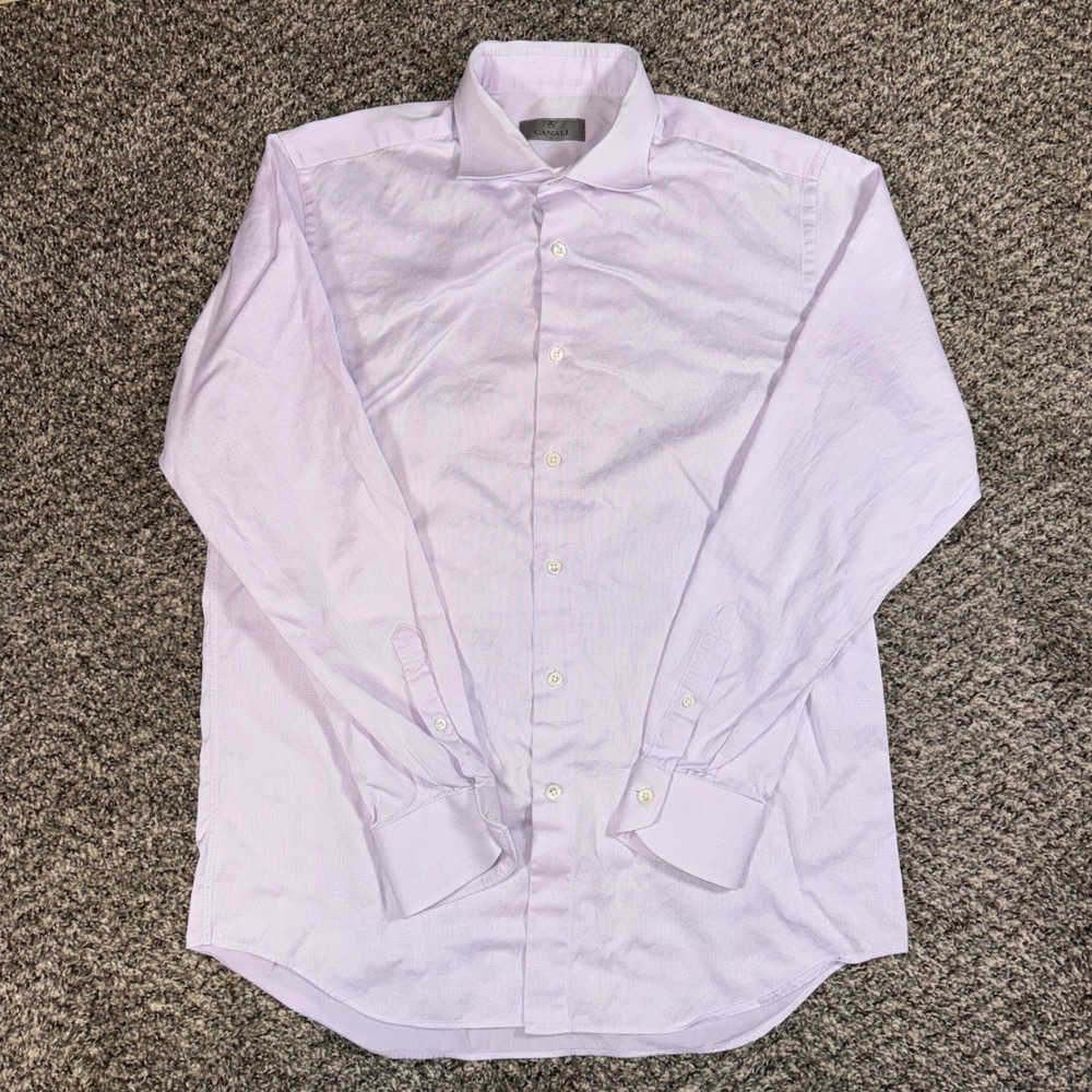Canali Mens Dress Shirt 16 41 Purple Cotton Long Sleeve Spread Collar Italy